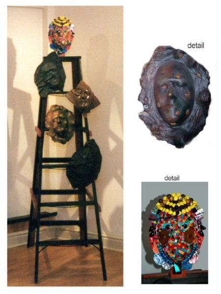 mask, glass, paper, ceramic, mixed media