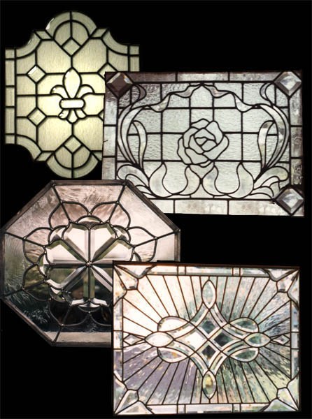 Beveled and cut glass door panels